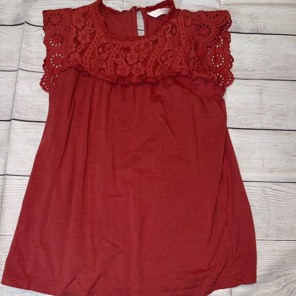 Women's Lauren Conrad Lace Trim Red Top